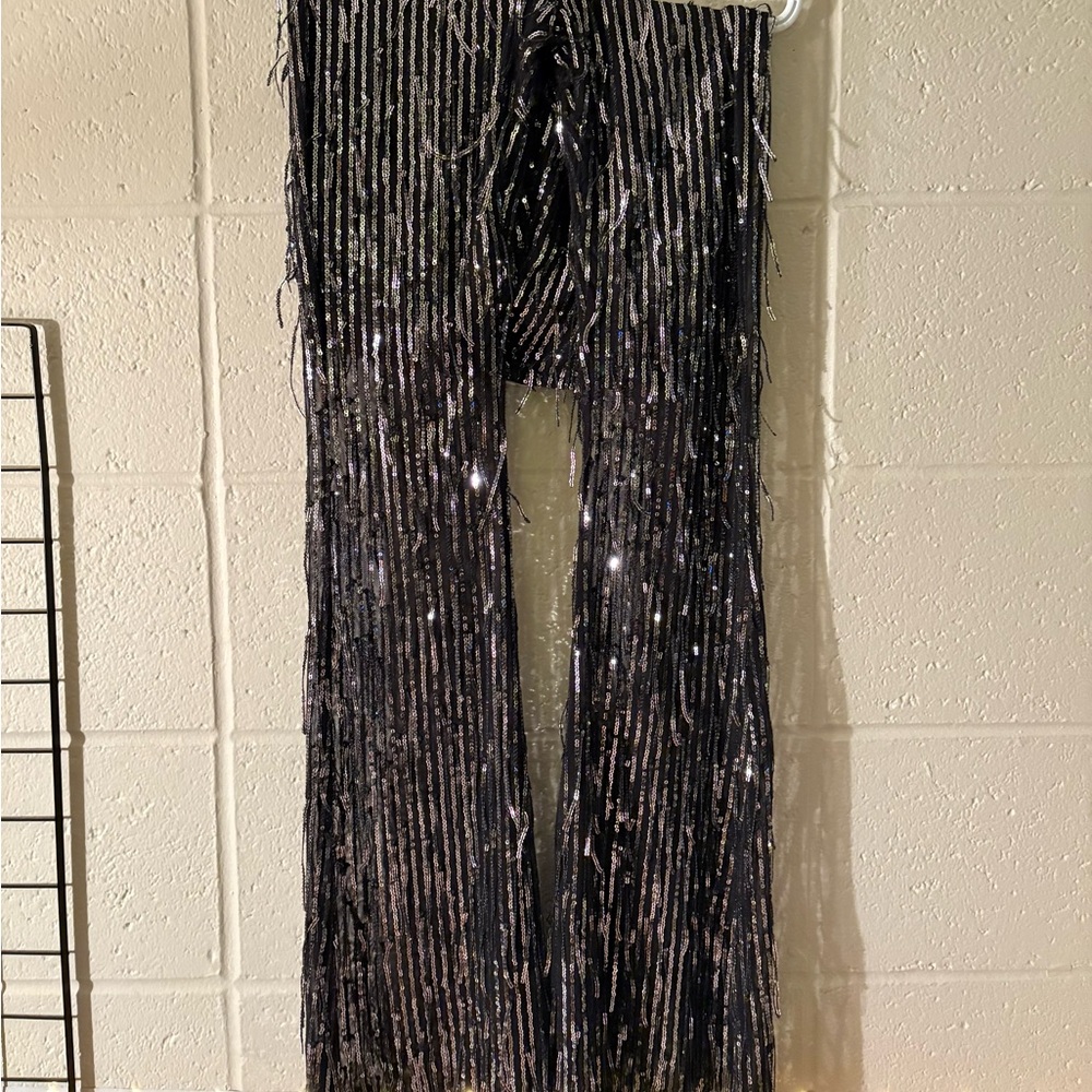 Dolls Kill x Bear Dance Collab Black and Silver Flare Pants